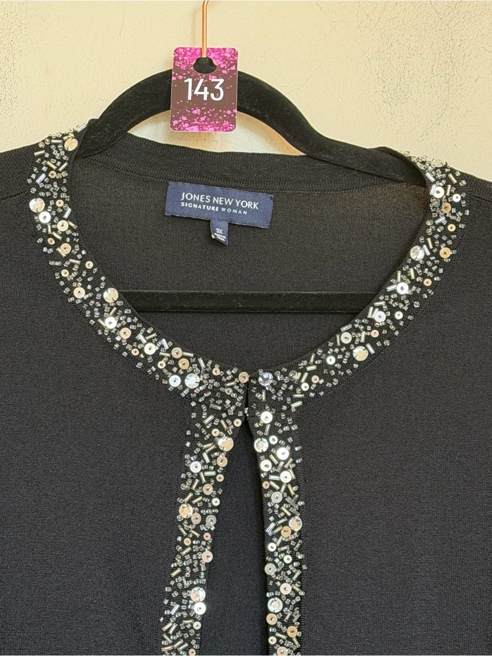 Jones New York Signature Woman 3X Black Beaded Embellished Cardigan - Picture 3 of 5